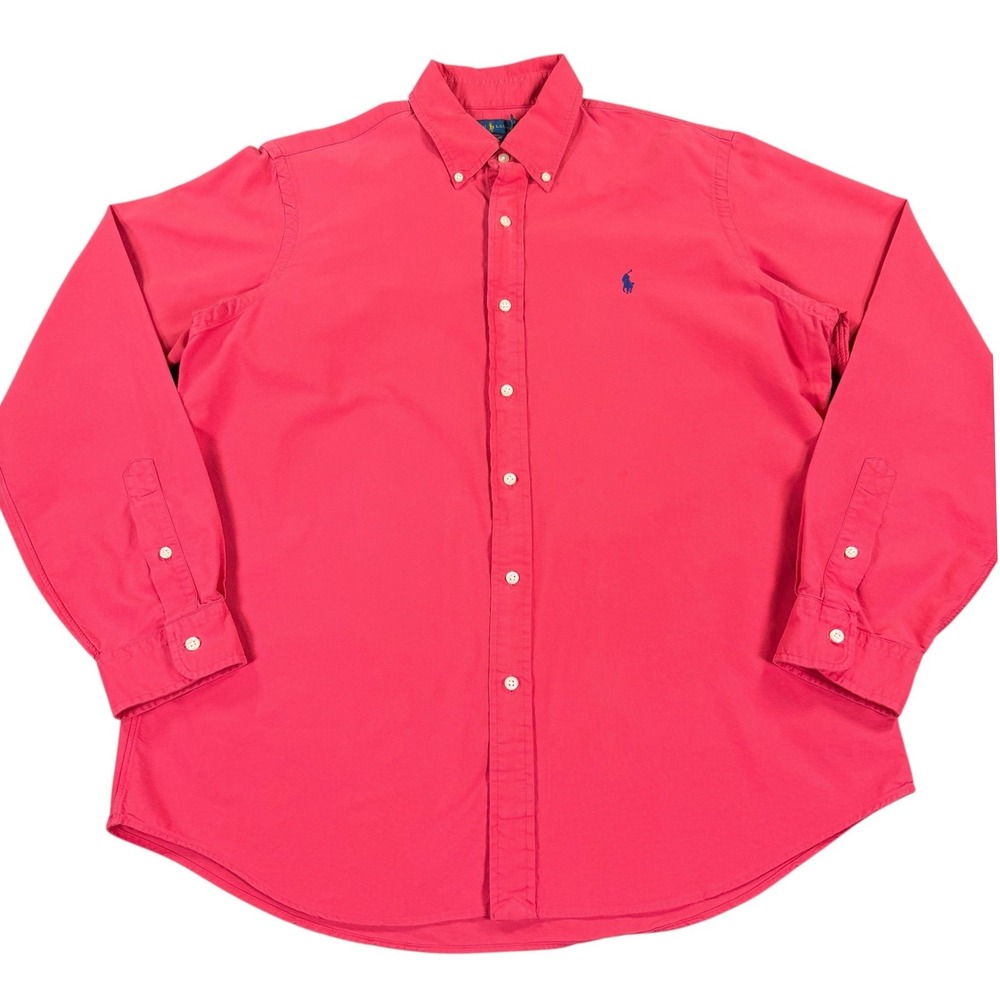 Ralph Lauren Classic Fit Shirt Mens Large Coral Pink Cotton Button Down Pony